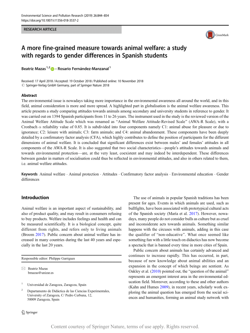 A more fine-grained measure towards animal welfare: a study with regards to  gender differences in Spanish students | Request PDF