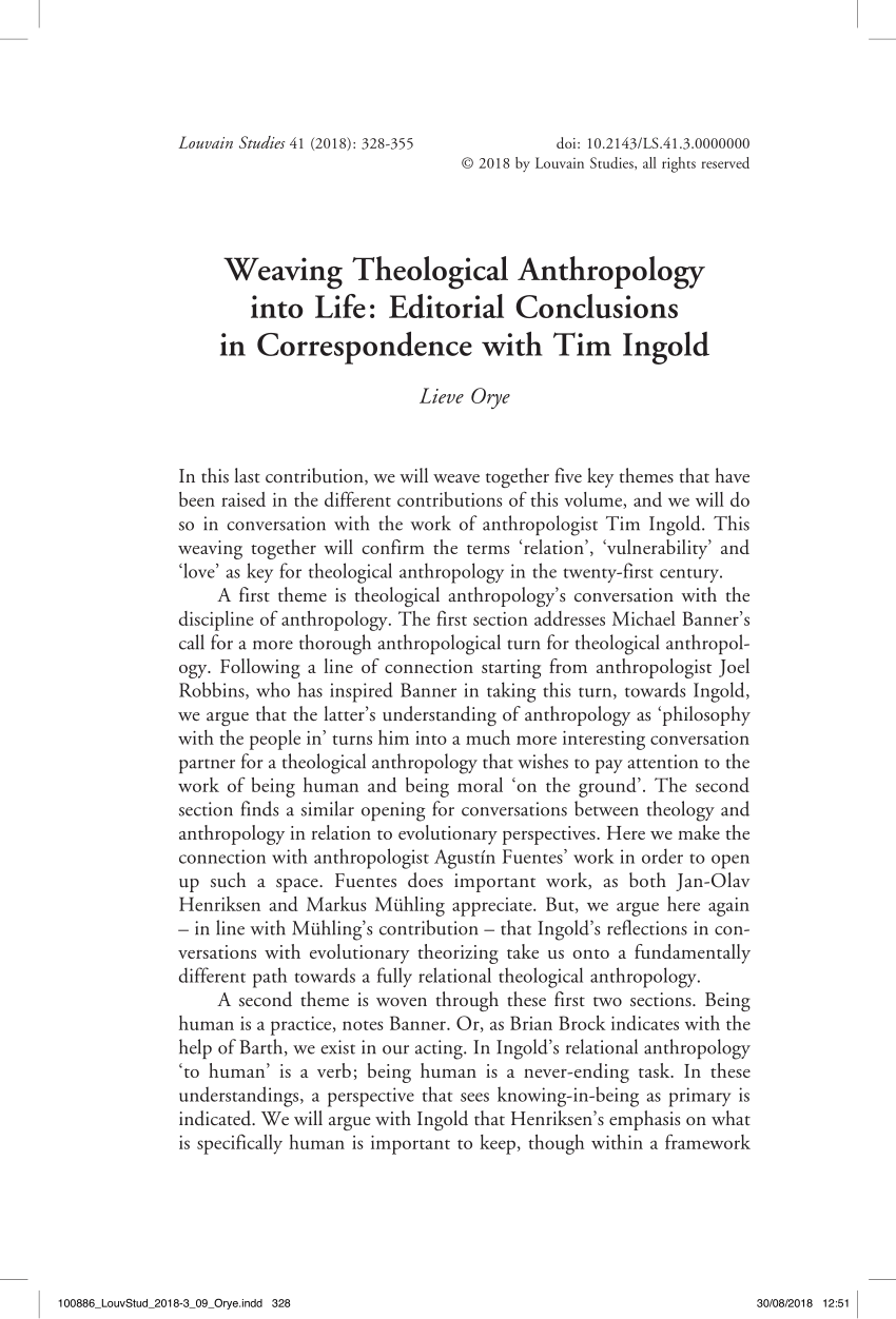 Seaboard Vie talentfulde PDF) Weaving theological anthropology into life editorial conclusions in  correspondence with Tim Ingold