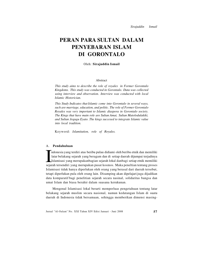 (PDF) PERAN PARA SULTAN DALAM PENYEBARAN ISLAM DI GORONTALO