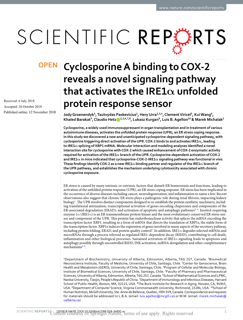 (PDF) Cyclosporine A binding to COX-2 reveals a novel signaling