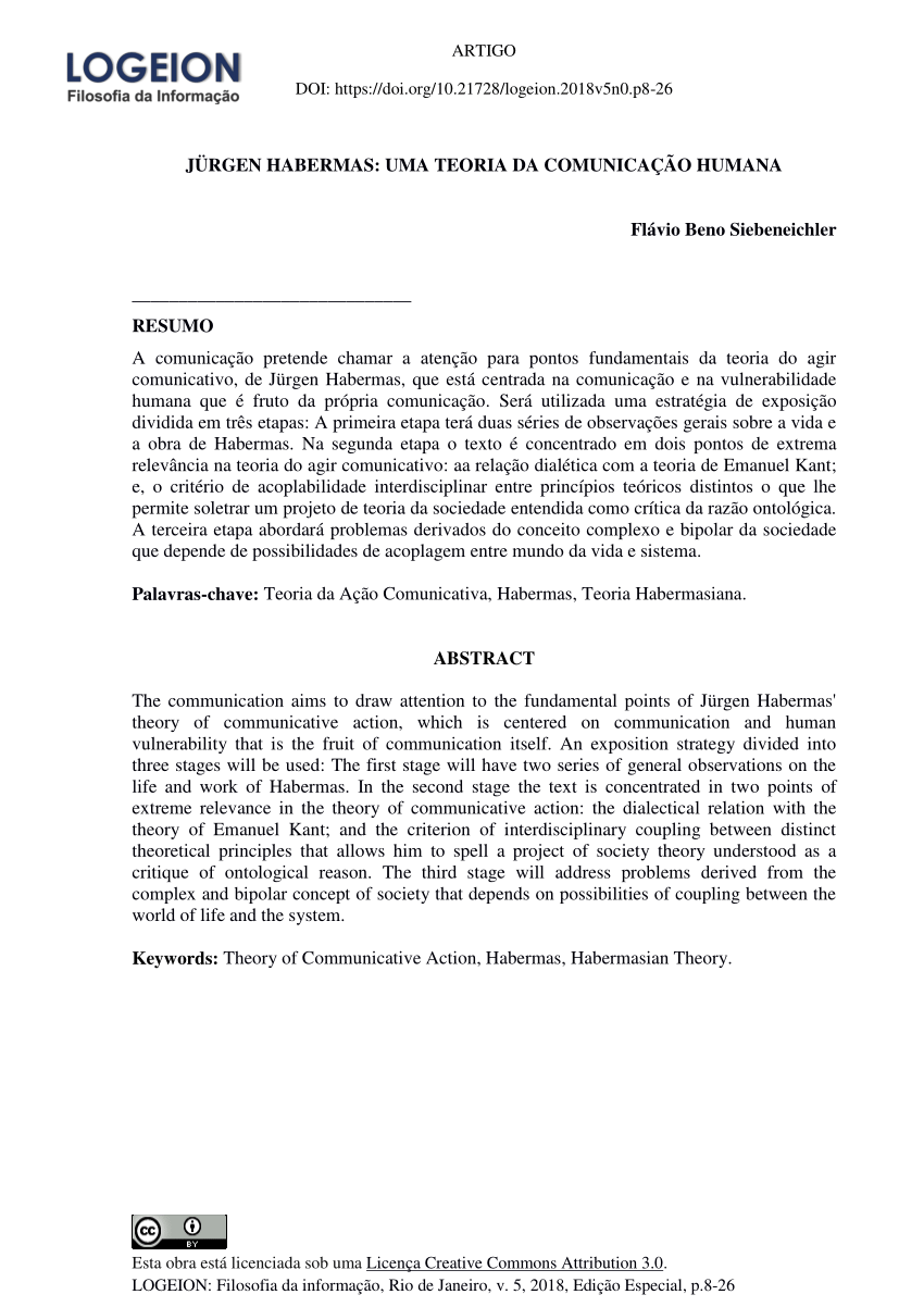 Pdf Jürgen Habermas Uma Teoria Da Comunicação Humana 6585