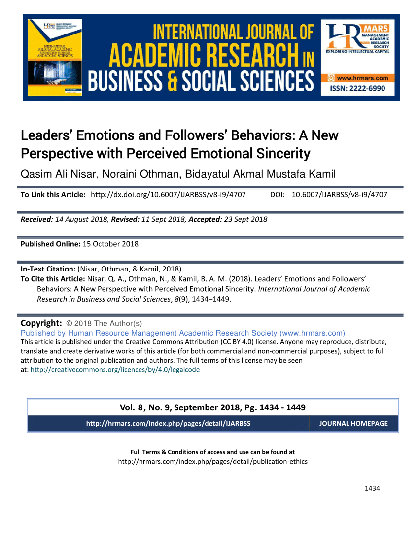 Pdf Leaders Emotions And Followers Behaviors A New Perspective With Perceived Emotional Sincerity