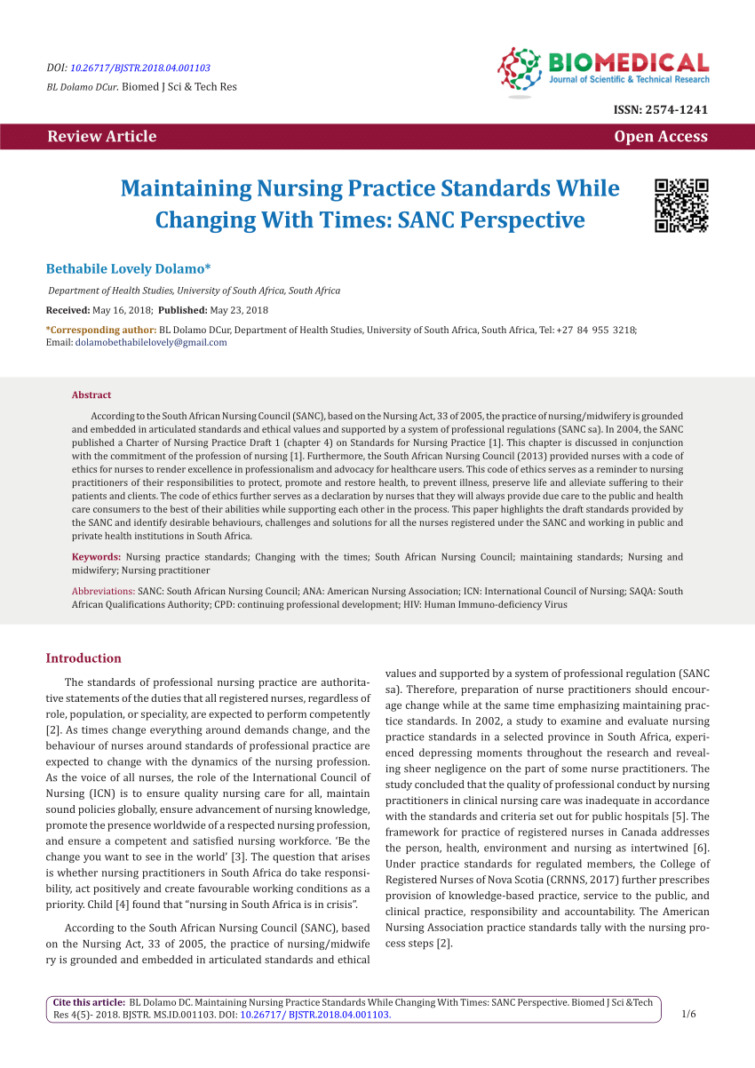 PDF) Maintaining Nursing Practice Standards While Changing With ...