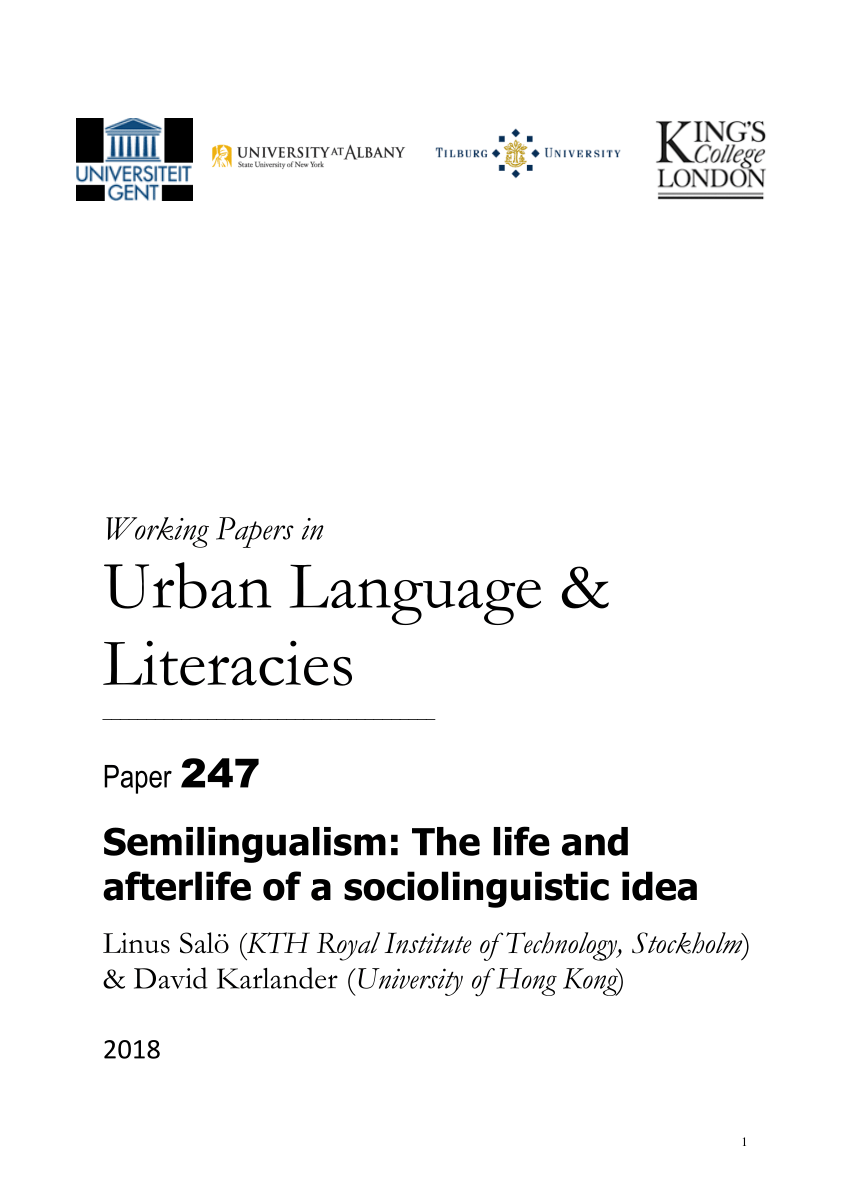 Pdf Semilingualism The Life And Afterlife Of A Sociolinguistic Idea