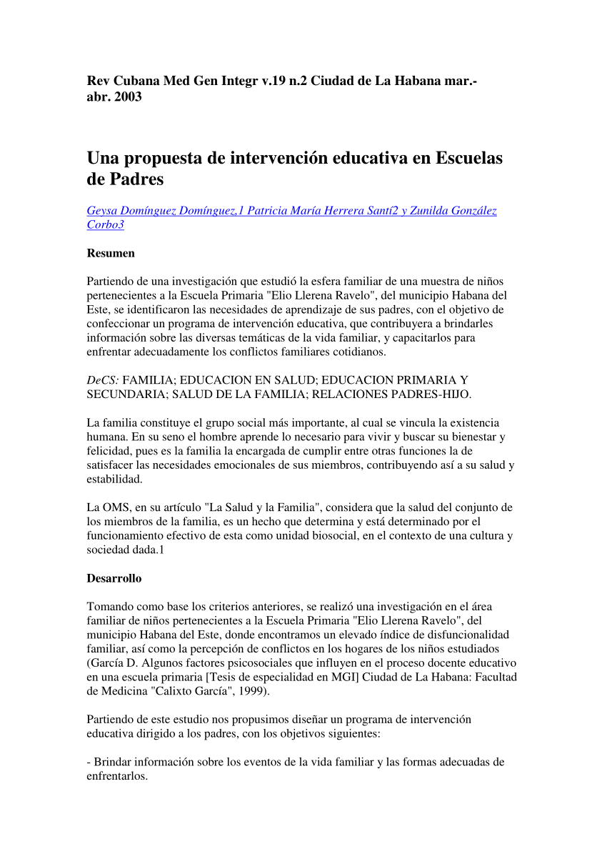 Pdf Una Propuesta De Intervención Educativa En Escuelas De Padres 7773