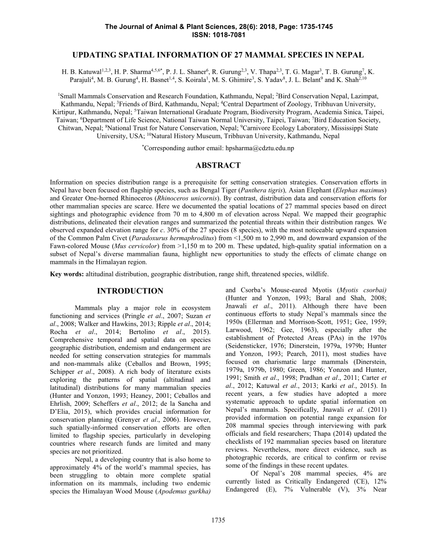(PDF) Updating spatial information of 27 mammal species in nepal