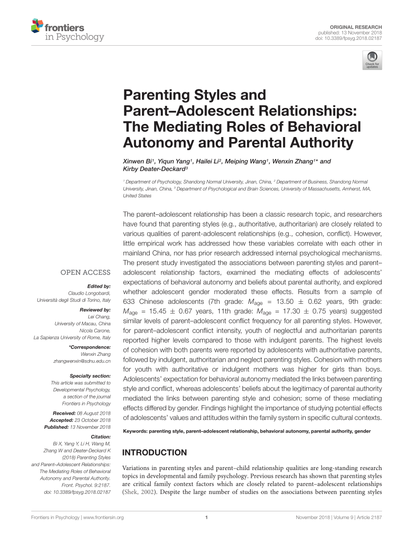 (PDF) Parenting Styles and Parent-Adolescent Relationships ...