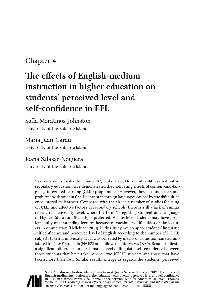 Pdf The Effects Of English Medium Instruction In Higher Education On Students Perceived Level And Self Confidence In Efl