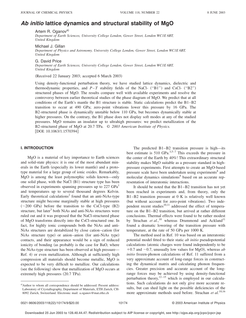 PDF) Ab initio lattice dynamics and structural stability of MgO