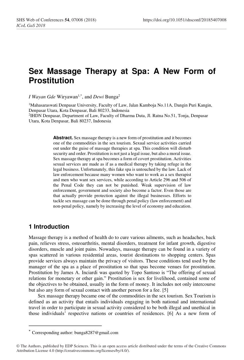 PDF) Sex Massage Therapy at Spa: A New Form of Prostitution