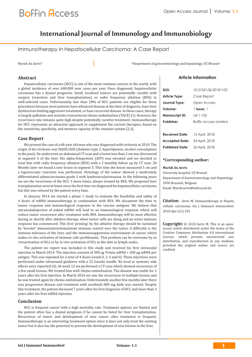 (PDF) Immunotherapy in Hepatocellular Carcinoma: A Case Report