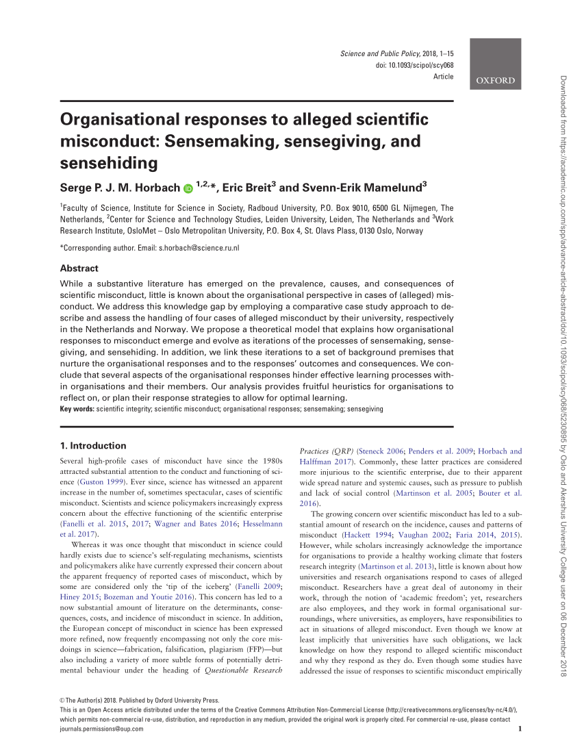 PDF) Organisational responses to alleged scientific misconduct ...