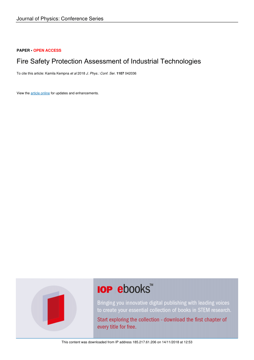 Pdf Fire Safety Protection Assessment Of Industrial Technologies