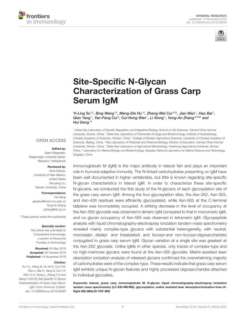 PDF) Site-Specific N-Glycan Characterization of Grass Carp Serum IgM