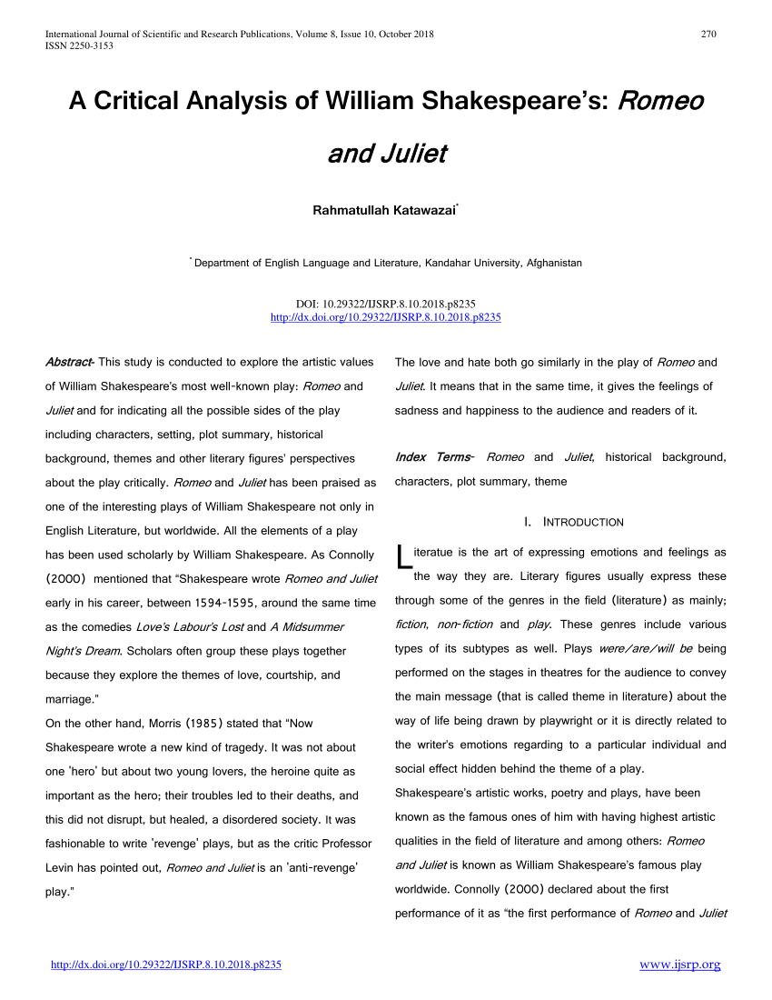 literary analysis essay of romeo and juliet