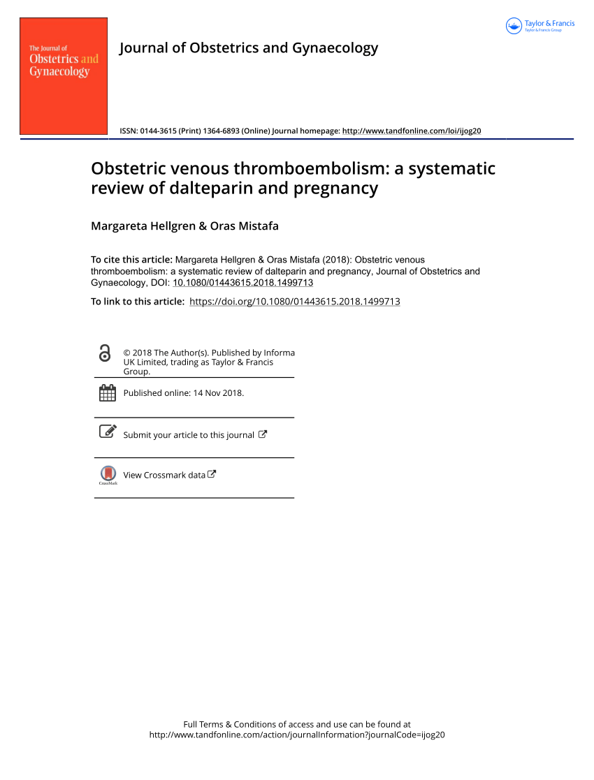 Pdf Obstetric Venous Thromboembolism A Systematic Review Of Dalteparin And Pregnancy