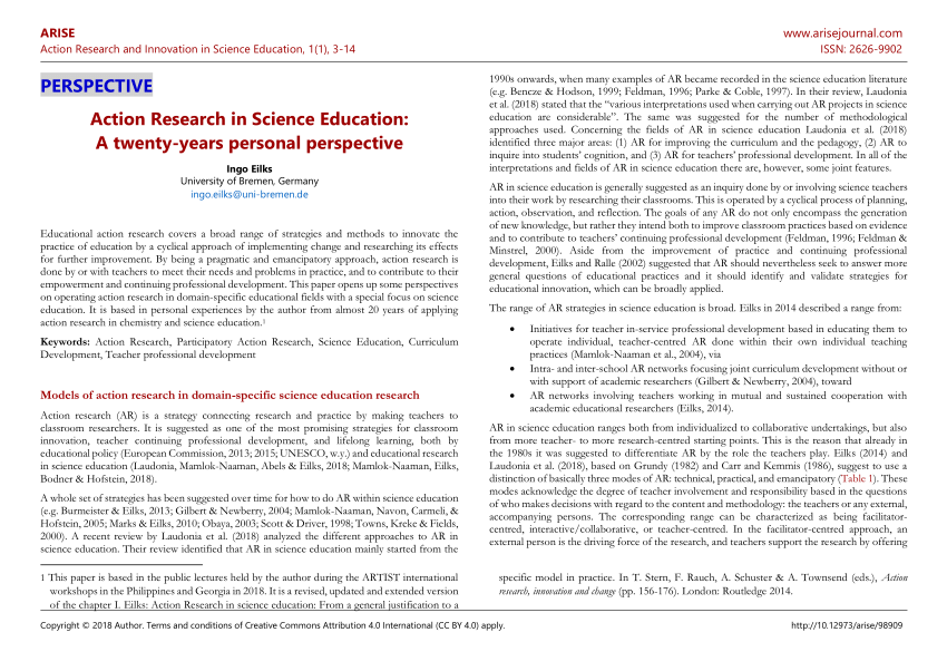 action research report for b ed students in science