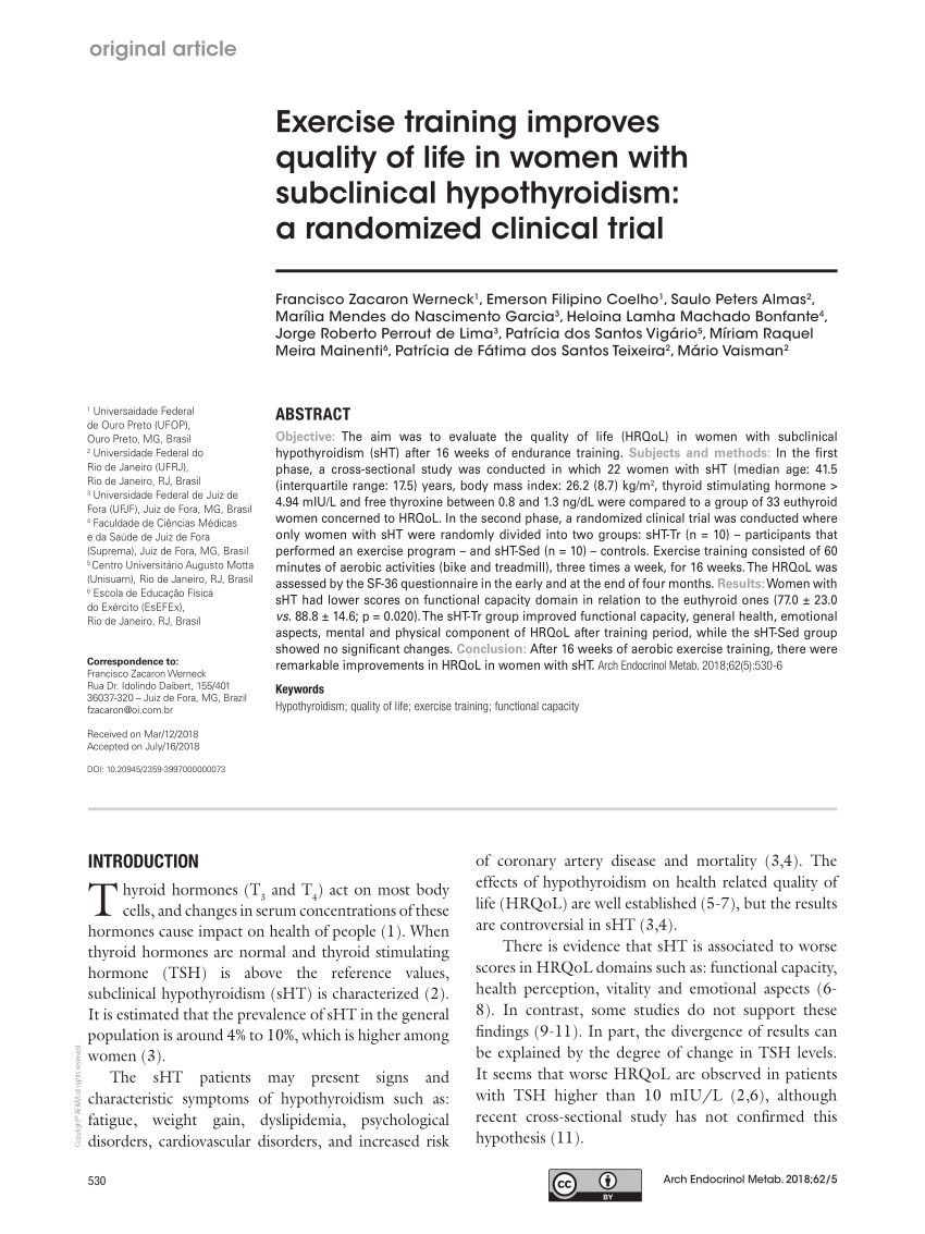 Exercise training improves of in women with subclinical hypothyroidism: A randomized clinical