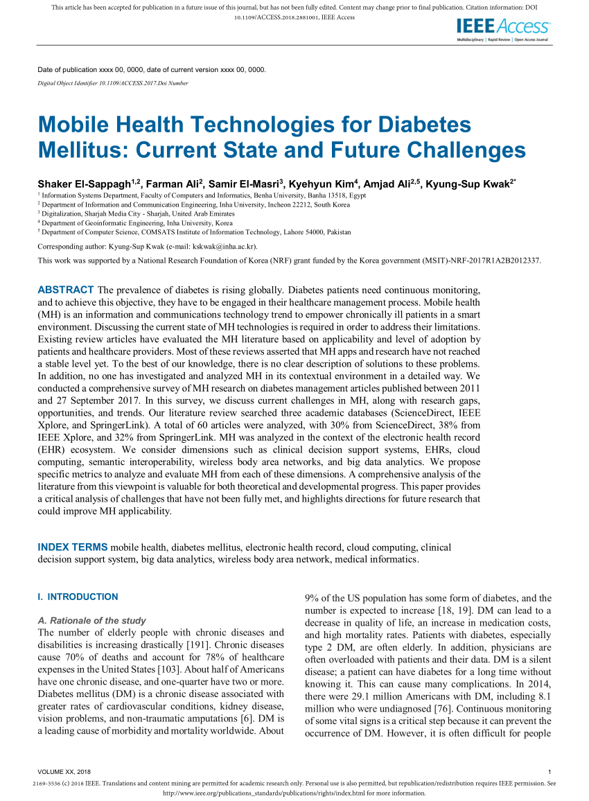 PDF) Mobile Health Technologies for Diabetes Mellitus: Current ...
