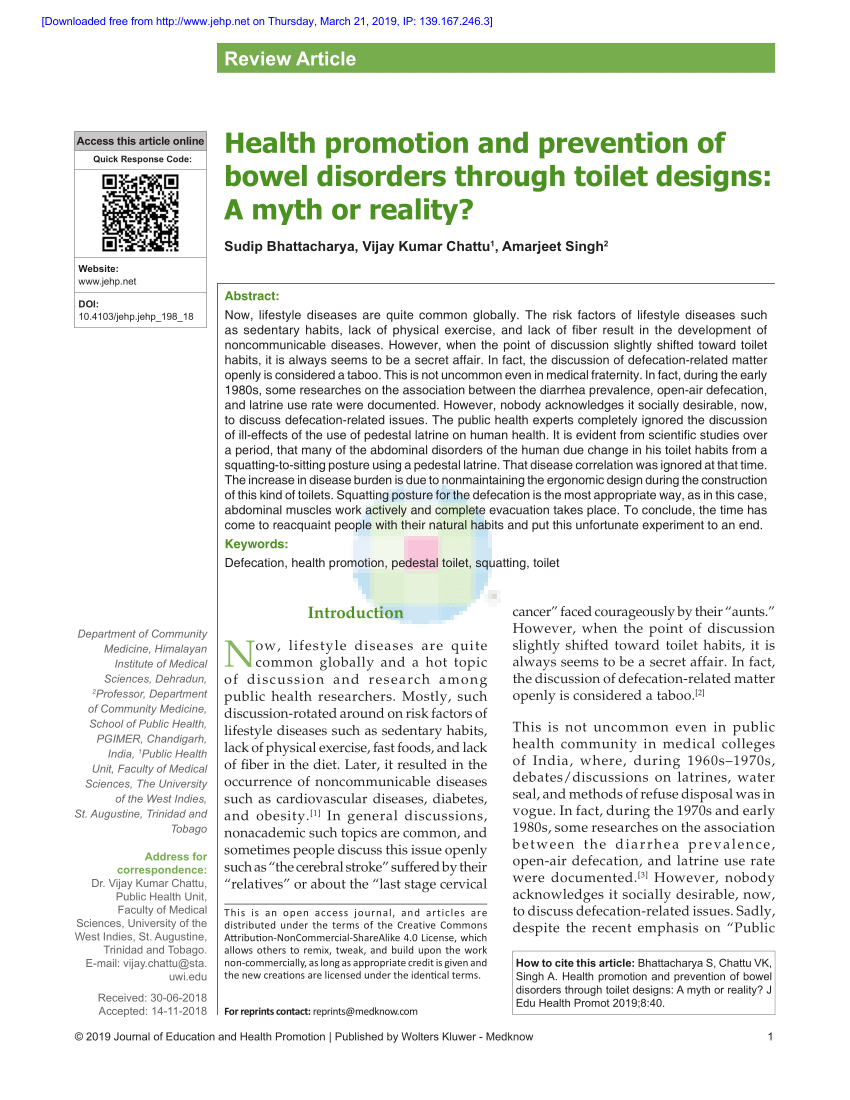 PDF) Health promotion and prevention of bowel disorders through
