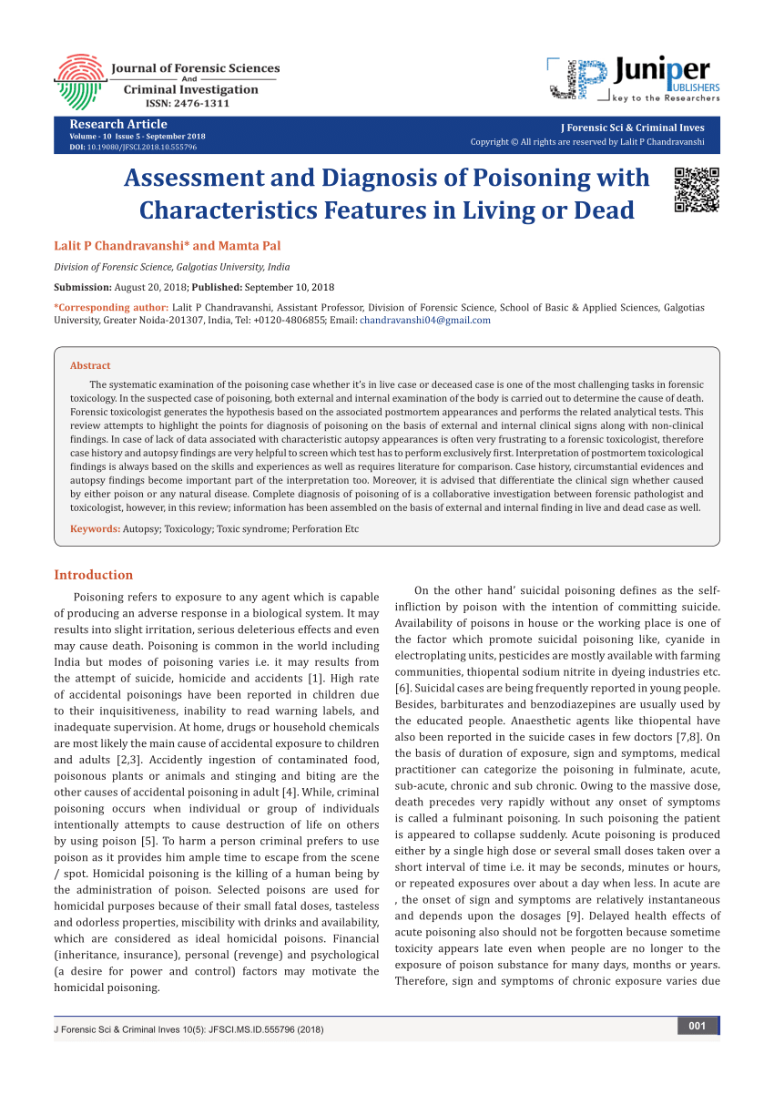 pdf assessment and diagnosis of poisoning with characteristics features in living or dead 