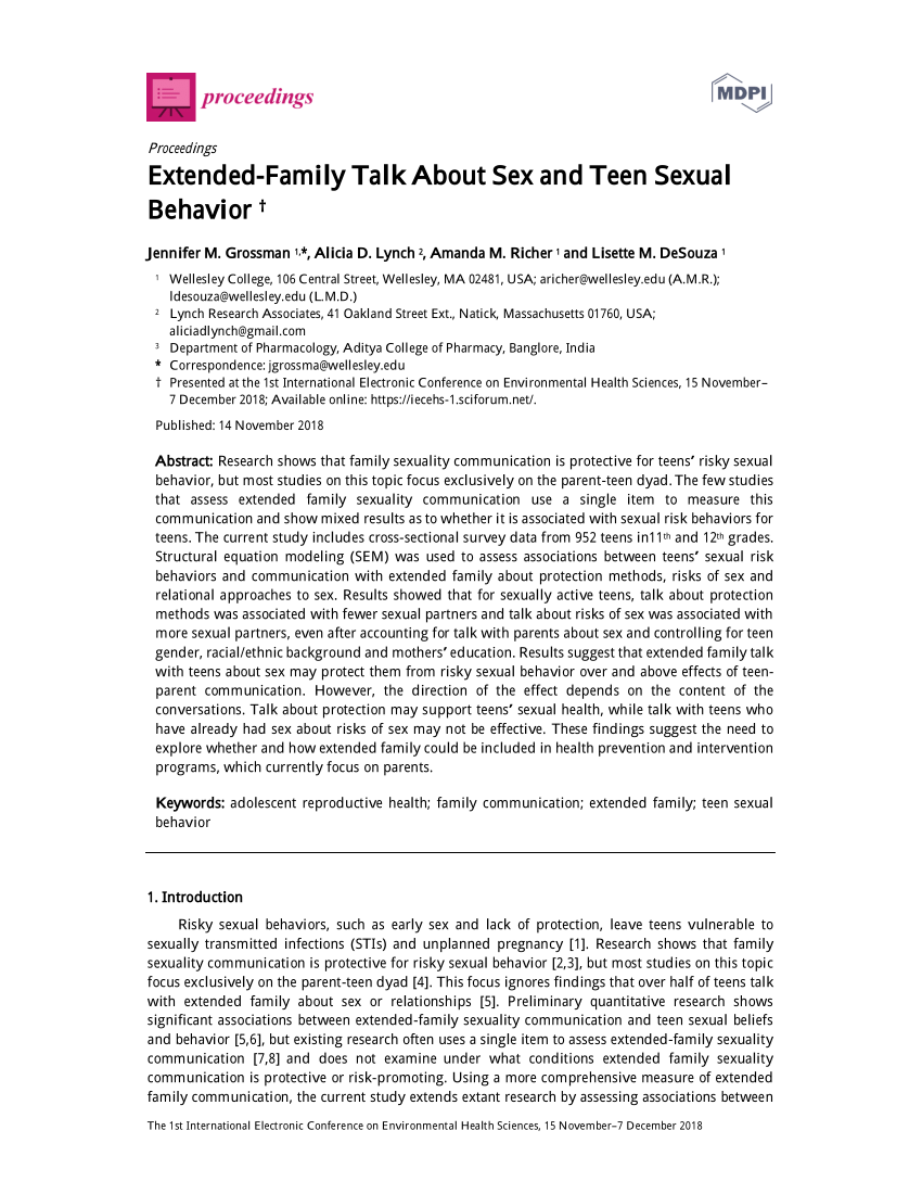 PDF Extended Family Talk About Sex and Teen Sexual Behavior