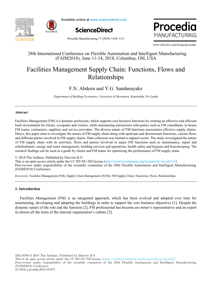 PDF Facilities Management Supply Chain Functions Flows and