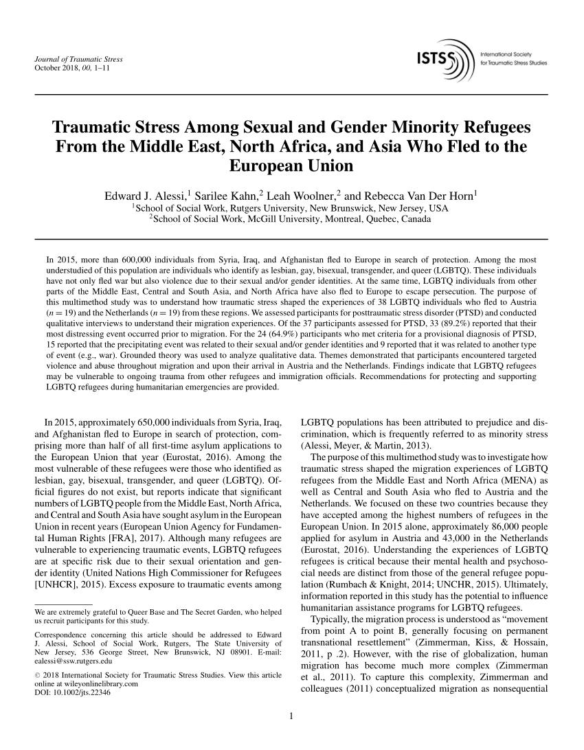 Pdf Traumatic Stress Among Sexual And Gender Minority Refugees
