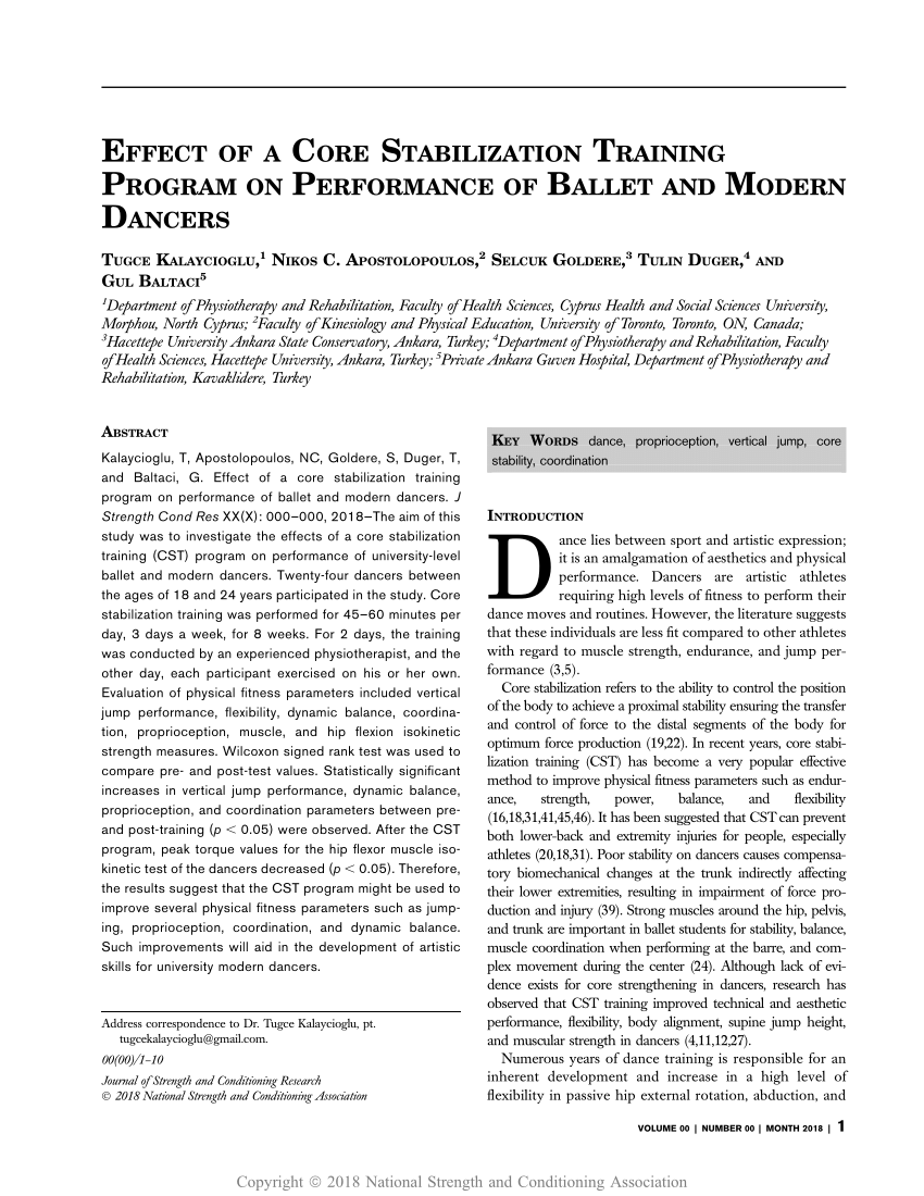 Pdf Effect Of A Core Stabilization Training Program On Performance Of Ballet And Modern Dancers