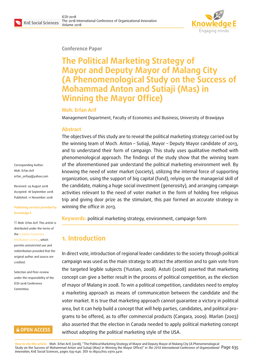 Pdf The Political Marketing Strategy Of Mayor And Deputy