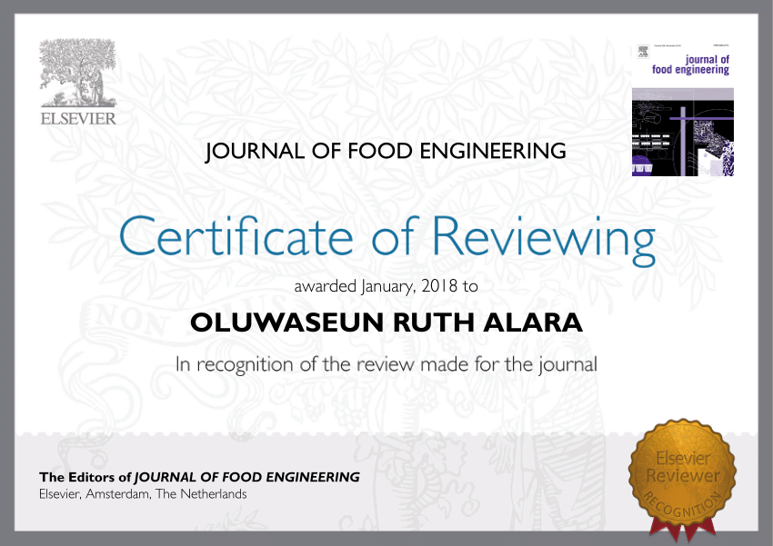 Pdf Elsevier Certificate Of Review For Journal Of Food Engineering