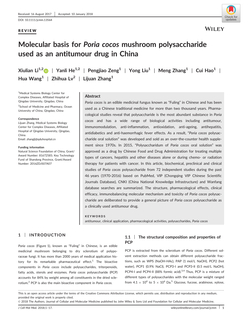 PDF) Molecular basis for Poria cocos mushroom polysaccharide used 