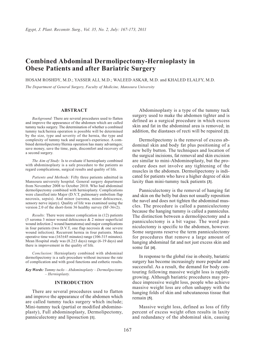 PDF) Dermolipectomy of the Anterior Abdominal Wall a Patient