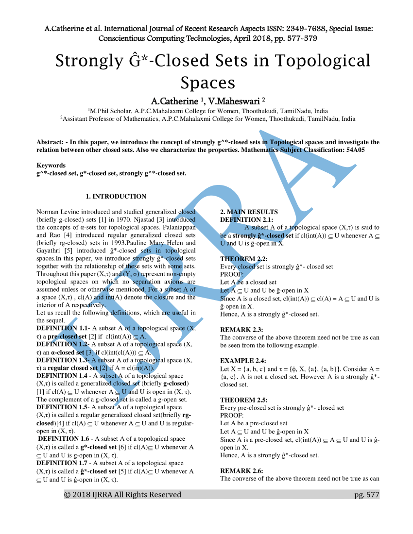 Pdf Strongly G Closed Sets In Topological Spaces