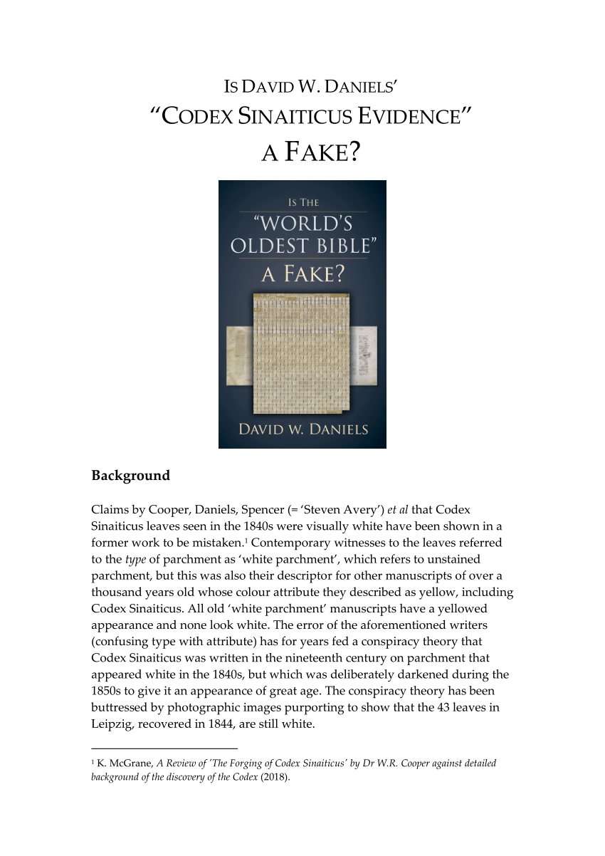 Pdf Is David W Daniels Codex Sinaiticus Evidence A Fake