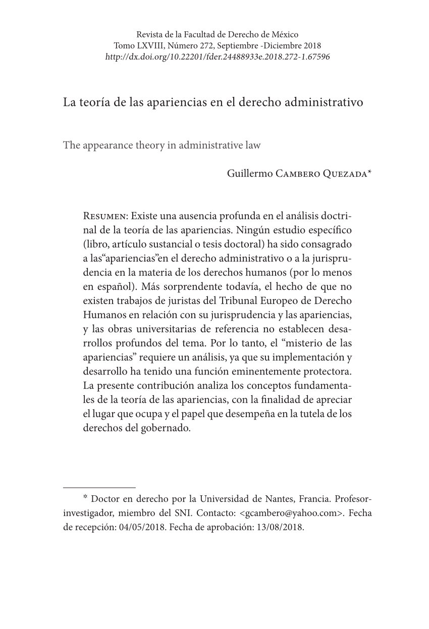 Pdf La Teoria De Las Apariencias En El Derecho Administrativo