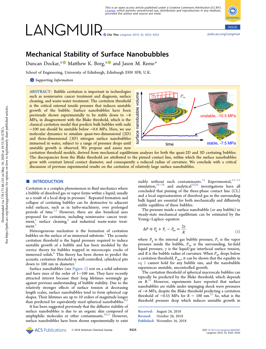 Pdf Mechanical Stability Of Surface Nanobubbles