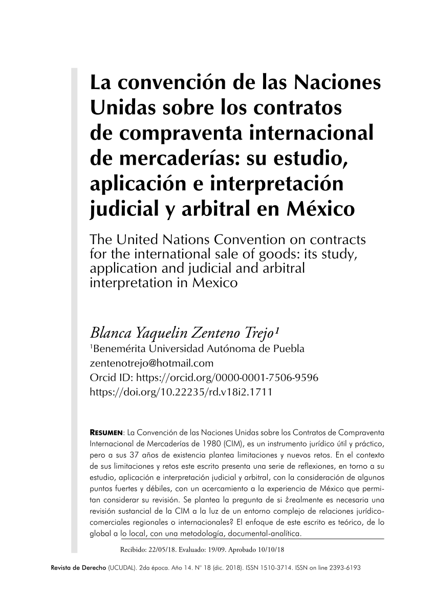 Pdf La Convención De Las Naciones Unidas Sobre Los Contratos De Compraventa Internacional De 5458