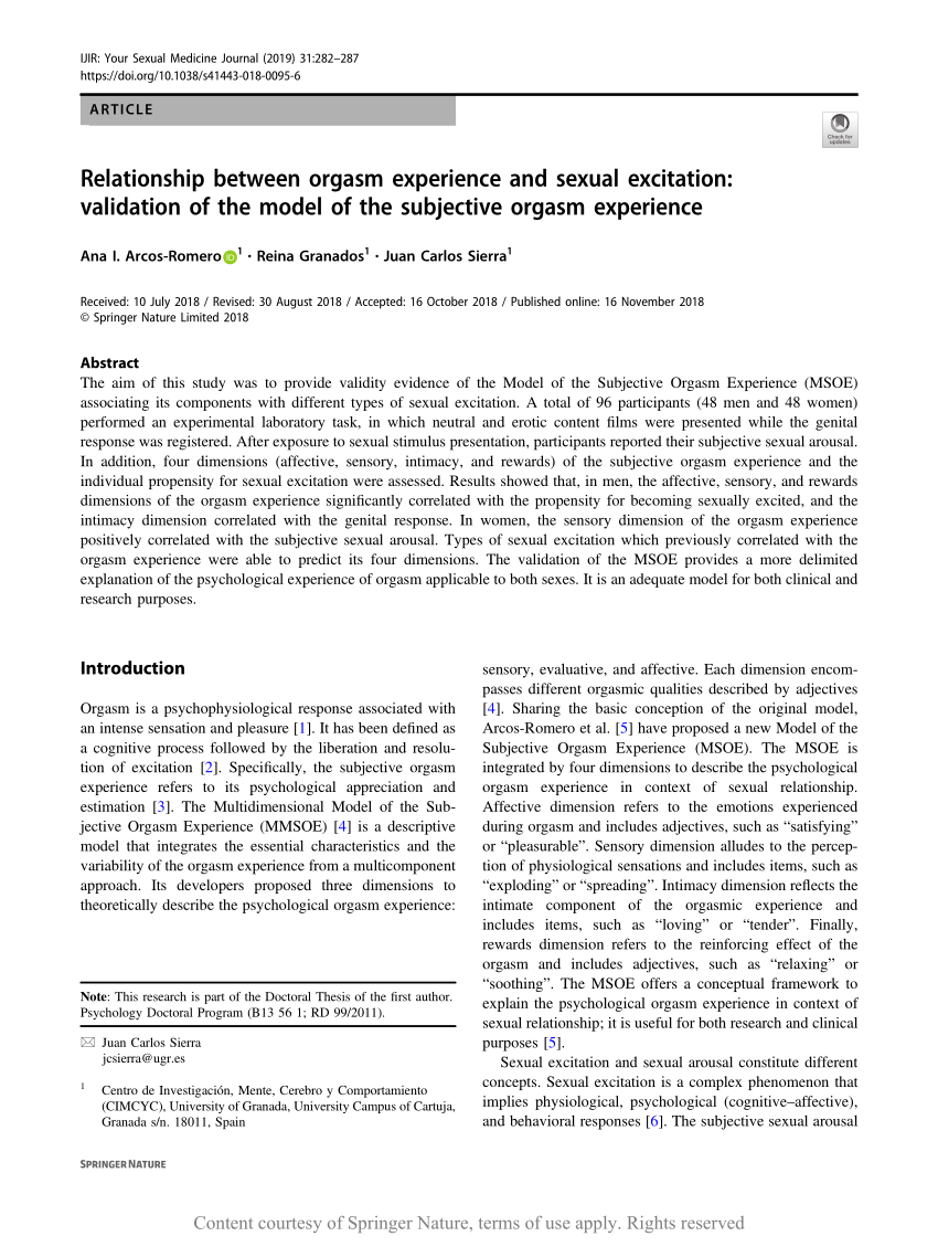 Relationship between orgasm experience and sexual excitation