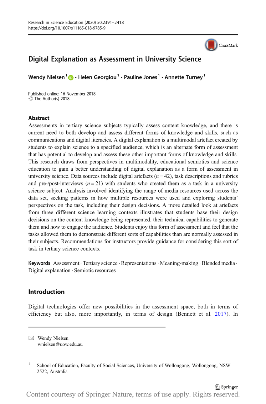 PDF Digital Explanation as Assessment in University Science