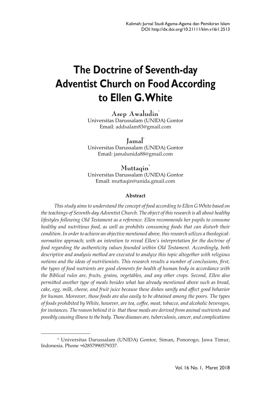 PDF) The Doctrine of Seventh-day Adventist Church on‎ Food ...