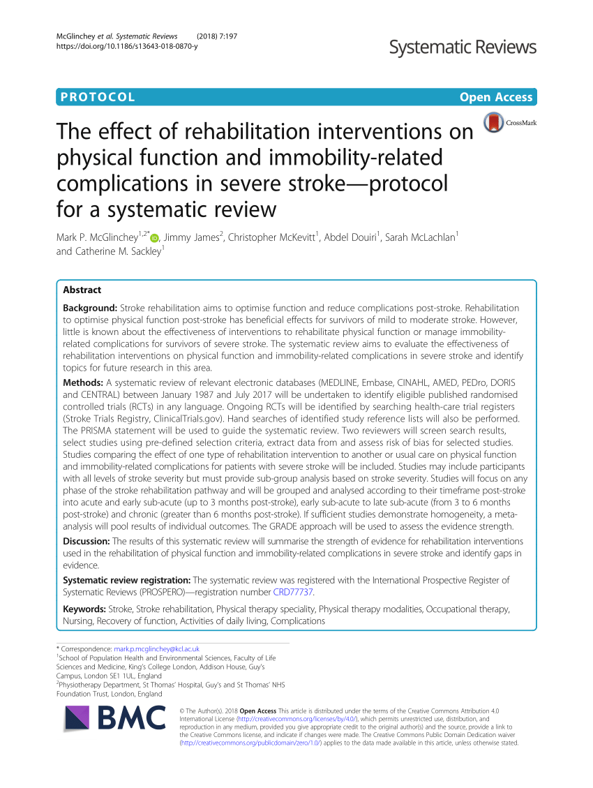 Pdf The Effect Of Rehabilitation Interventions On Physical Function And Immobility Related