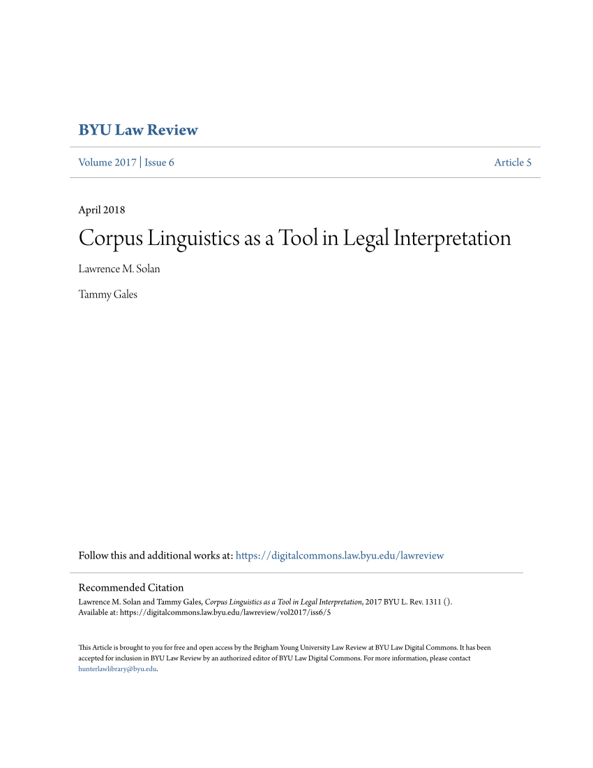 Pdf Corpus Linguistics As A Tool In Legal Interpretation