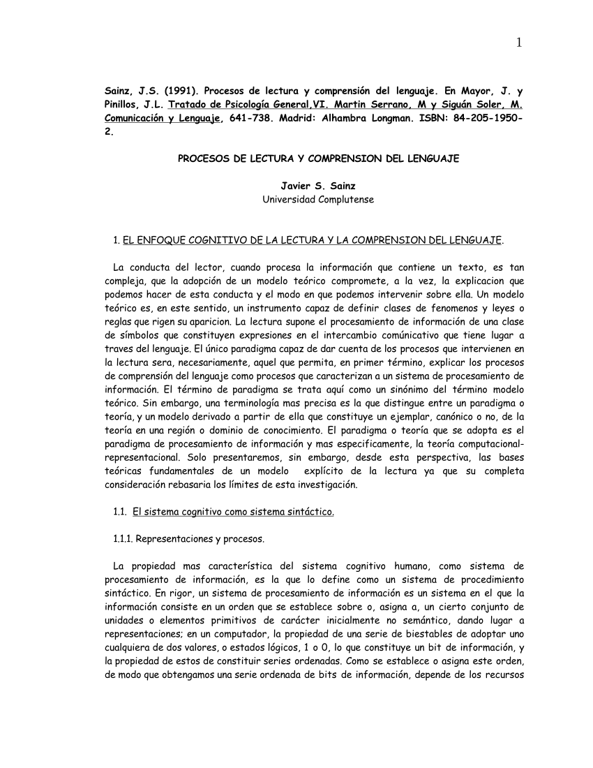 (PDF) Procesos de lectura y comprensión del lenguaje.