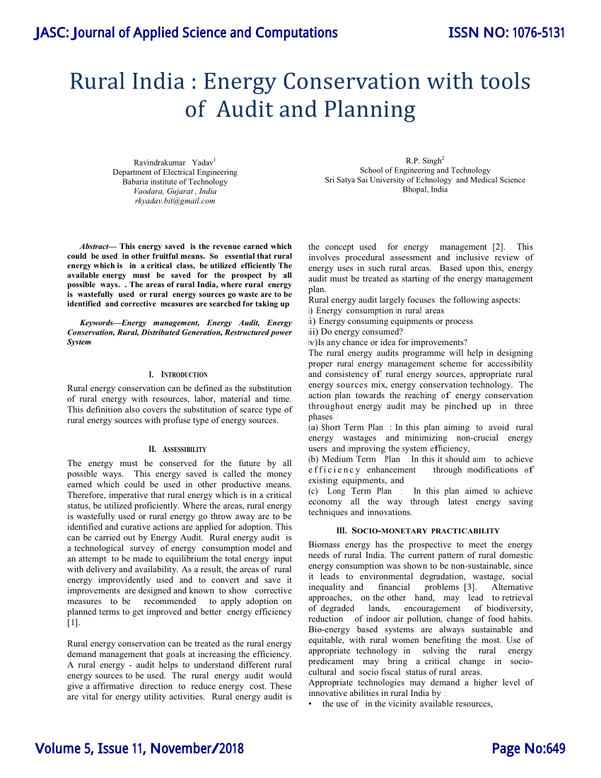 Pdf Rural India Energy Conservation With Tools Of Audit And Planning