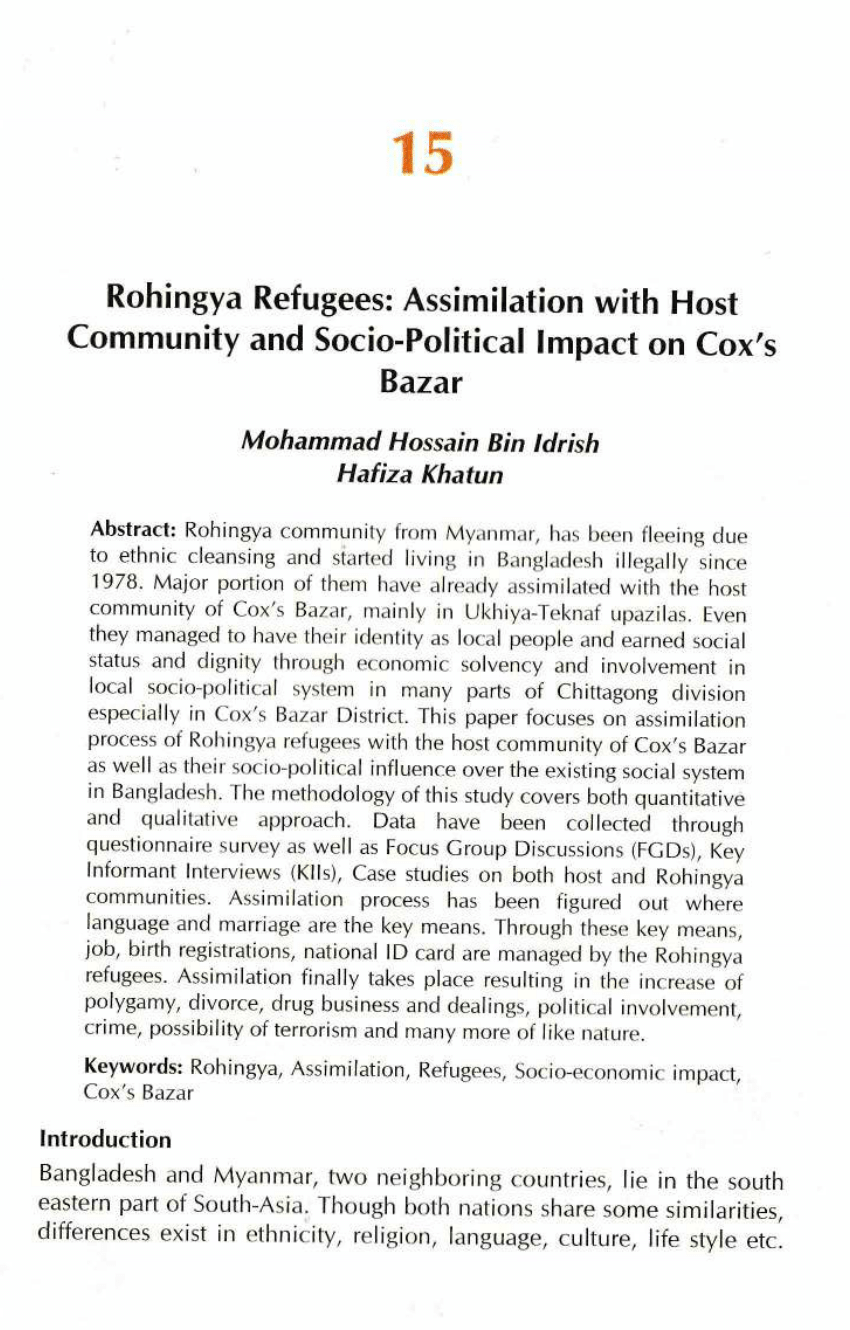 PDF) Rohingya Refugees Assimilation with Host Community and Socio-Political Impact on Coxs Bazar pic