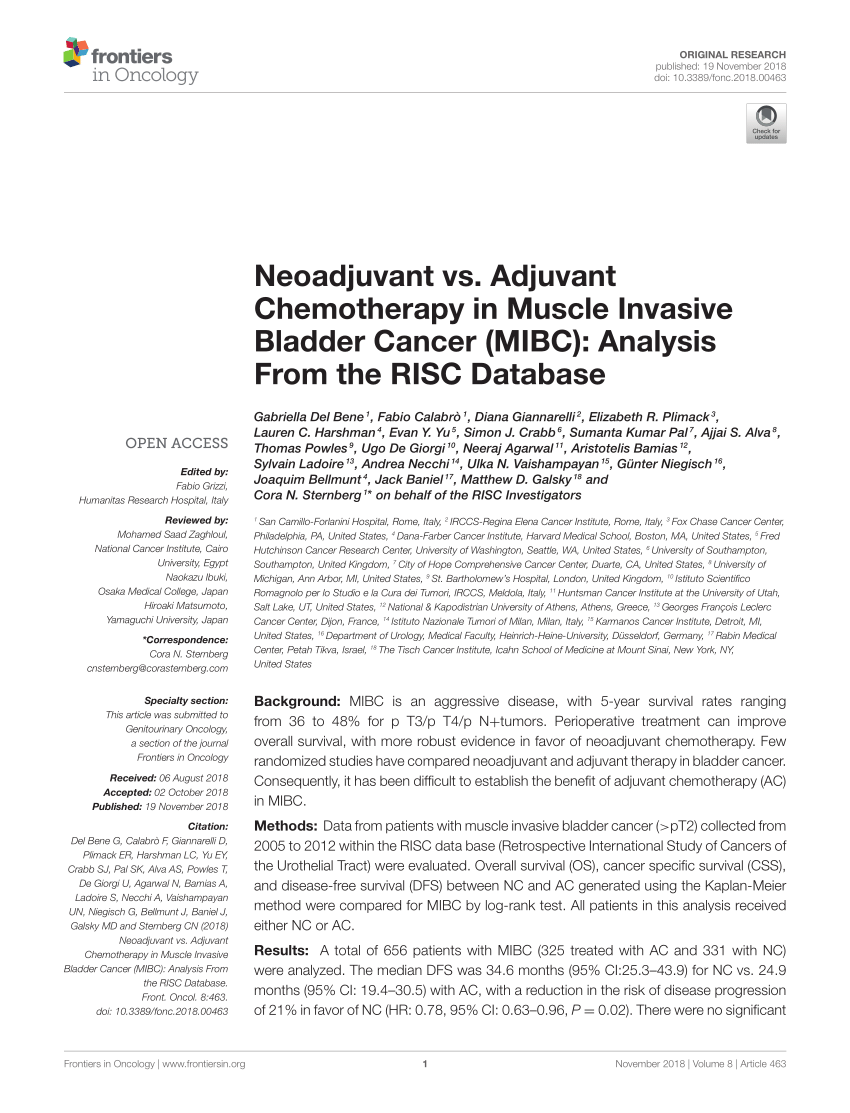 Pdf Neoadjuvant Vs Adjuvant Chemotherapy In Muscle Invasive Bladder Cancer Mibc Analysis From The Risc Database