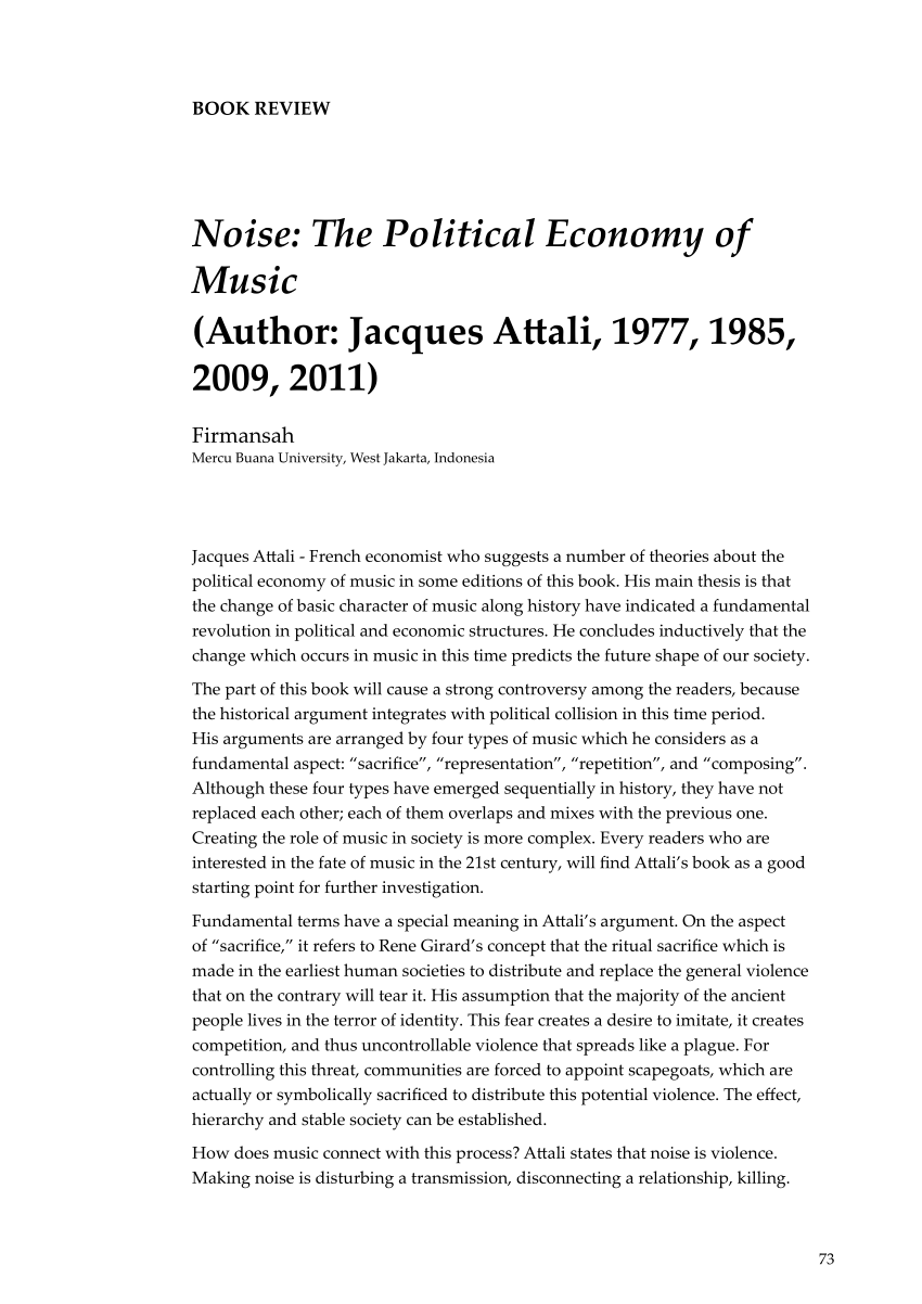  PDF Noise The Political Economy of Music Author 