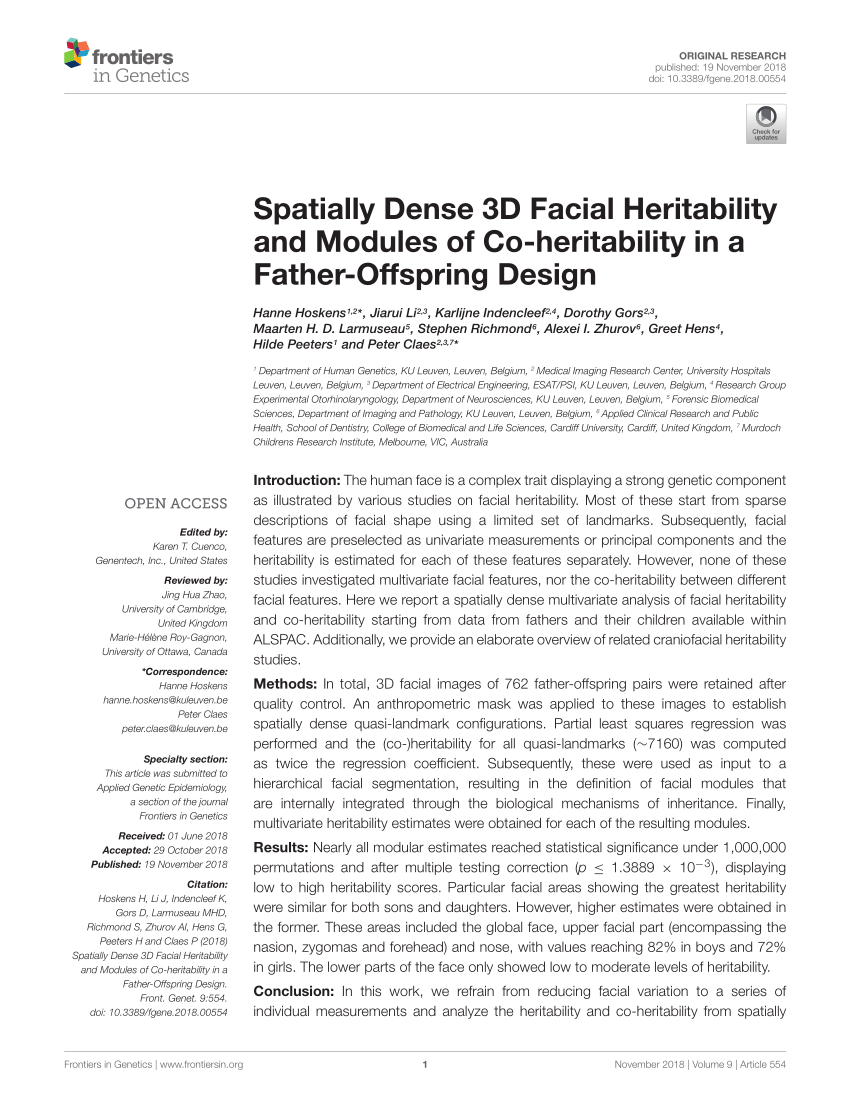 PDF) Spatially Dense 3D Facial Heritability and Modules of Co ...