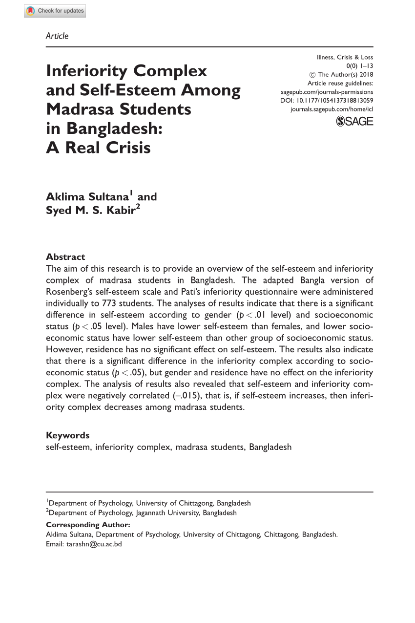 PDF) Inferiority Complex and Self-Esteem Among Madrasa Students in Bangladesh A Real Crisis photo
